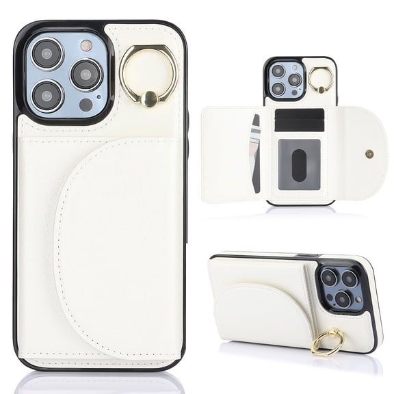 TECH CIRCLE For iPhone XS/iPhone X Case,Flip Wallet Case with Card Slots Ring Stand Holder Kickstand Folio PU Leather Protective Phone Cover for Apple iPhone XS/iPhone X 5.8",White