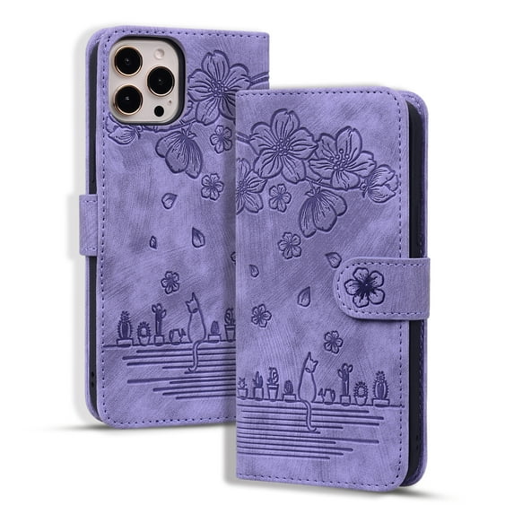 TECH CIRCLE iPhone11 case ,PU Premium Leather Cat Embossed Wallet Card Cash Slots Magnetic Flip Kickstand Shockproof Cover for iPhone 11 6.1 inch,Purple