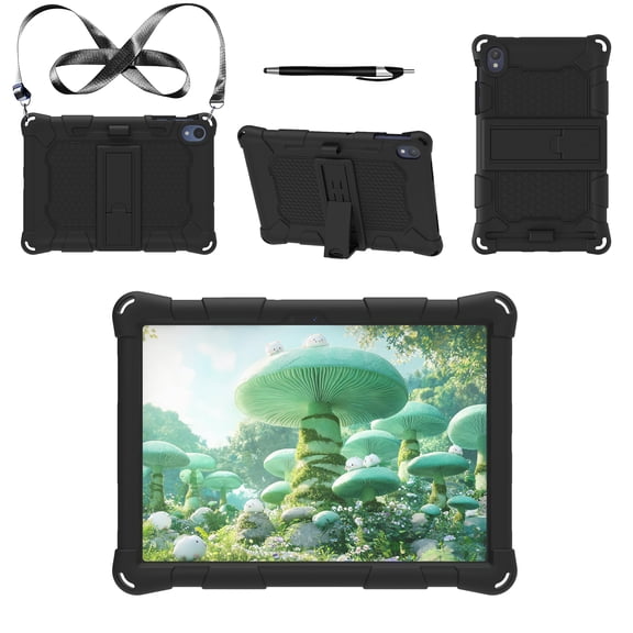 TECH CIRCLE for onn 7" Core Tablet 2026 Model Case with Shoulder Strap and Stylus Pen, Built-in Kickstand, Pen Loop Holder, Vibrant Color Shockproof Protective Lightweight Cute TPU Case, Black