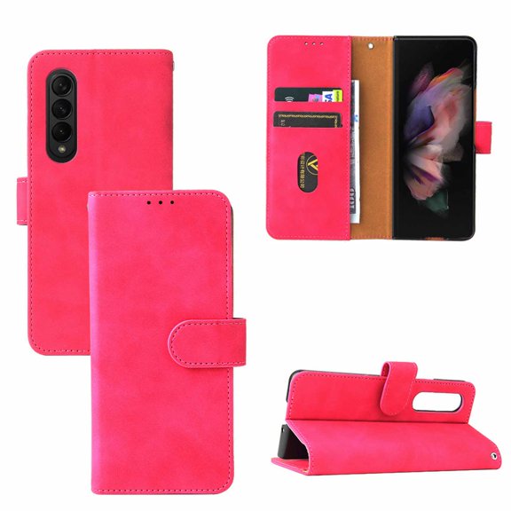 TECH CIRCLEv For Samsung Galaxy Z Fold 4 Case,PU Leather Wallet Flip Card Slots Cover Money Pocket Magnetic Closure Stand Kickstand Folio Phone Protective Case For Samsung Galaxy Z Fold 4,Rose