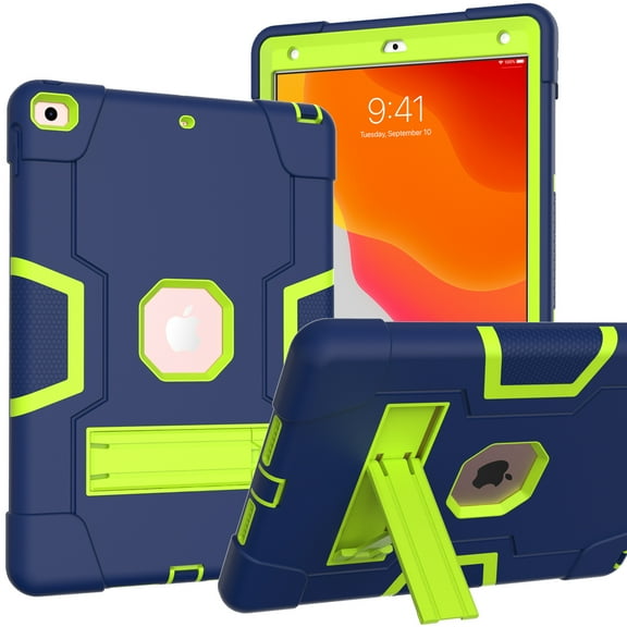TECH CIRCLR iPad 9th/ 8th/ 7th Generation Case 10.2", Kickstand Shockproof Proof Case Heavy Duty High Impact Resistant Hybrid Three Layer Rugged Defender Full Body Protection Kids Case, ReBlue+Verdant