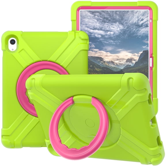 TECH CIRCLiPad 10th Generation Case A2696 A2757 A2777,Heavy Duty Shockproof Cover with Rotating Handle Grip Stable Kickstand Girls Kids Protective Tablet Cover for iPad 10th Gen 10.9" 2022,Green/Rose