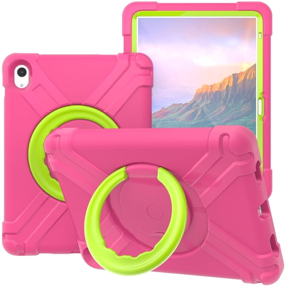 TECH CIRCLiPad 10th Generation Case A2696 A2757 A2777,Heavy Duty Shockproof Cover with Rotating Handle Grip Stable Kickstand Girls Kids Protective Tablet Cover for iPad 10th Gen 10.9" 2022,Rose/Green