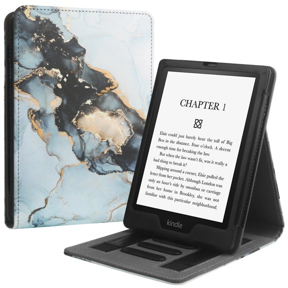 TECH CIRClE [Kindle Paperwhite] Case 6" (10th/7th/6th/5th Generation, 2018/2015/2013/2012), PU Leather Fold Case with Stand for Hands-Free Reading, Protective Lightweight Magnetic Cover, Black White