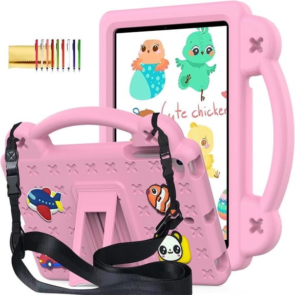 TECH CIRLCE for iPad Mini 5th Gen, Mini 4 3 2 1 (7.9") Cute 3D Cartoon Shockproof Case with Kickstand/Handle/Shoulder Strap for Kid, EVA Foam Protective Lightweight Tablet Cover Shell, Pink