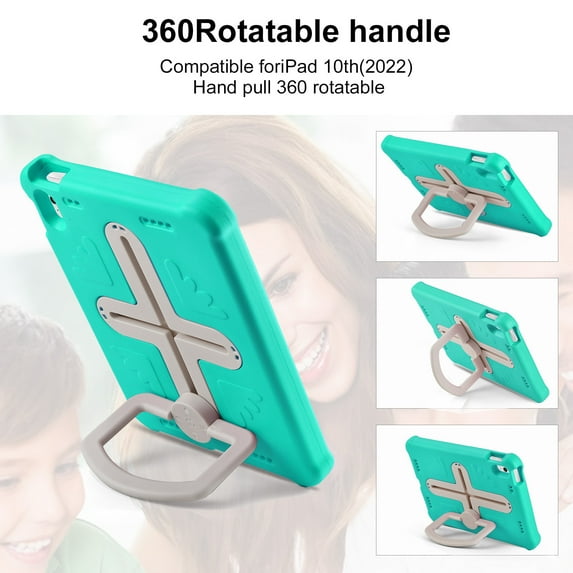 TECH CIRLE iPad (10th Generation) Case 10.9" 2022 Release - Shockproof Rugged Plastic Sturdy Kickstand Case with Hnadle / Adjustable Shoulder Strap, Mint+Beige