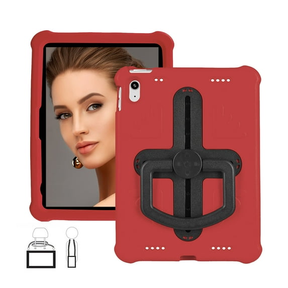 TECH CIRLE iPad (9th/8th/7th Generation) Case 10.2", iPad Air Case 10.5", iPad Pro 2017 Case 10.5" - Shockproof Rugged Plastic Sturdy Kickstand Case with Hnadle / Adjustable Shoulder Strap, Red