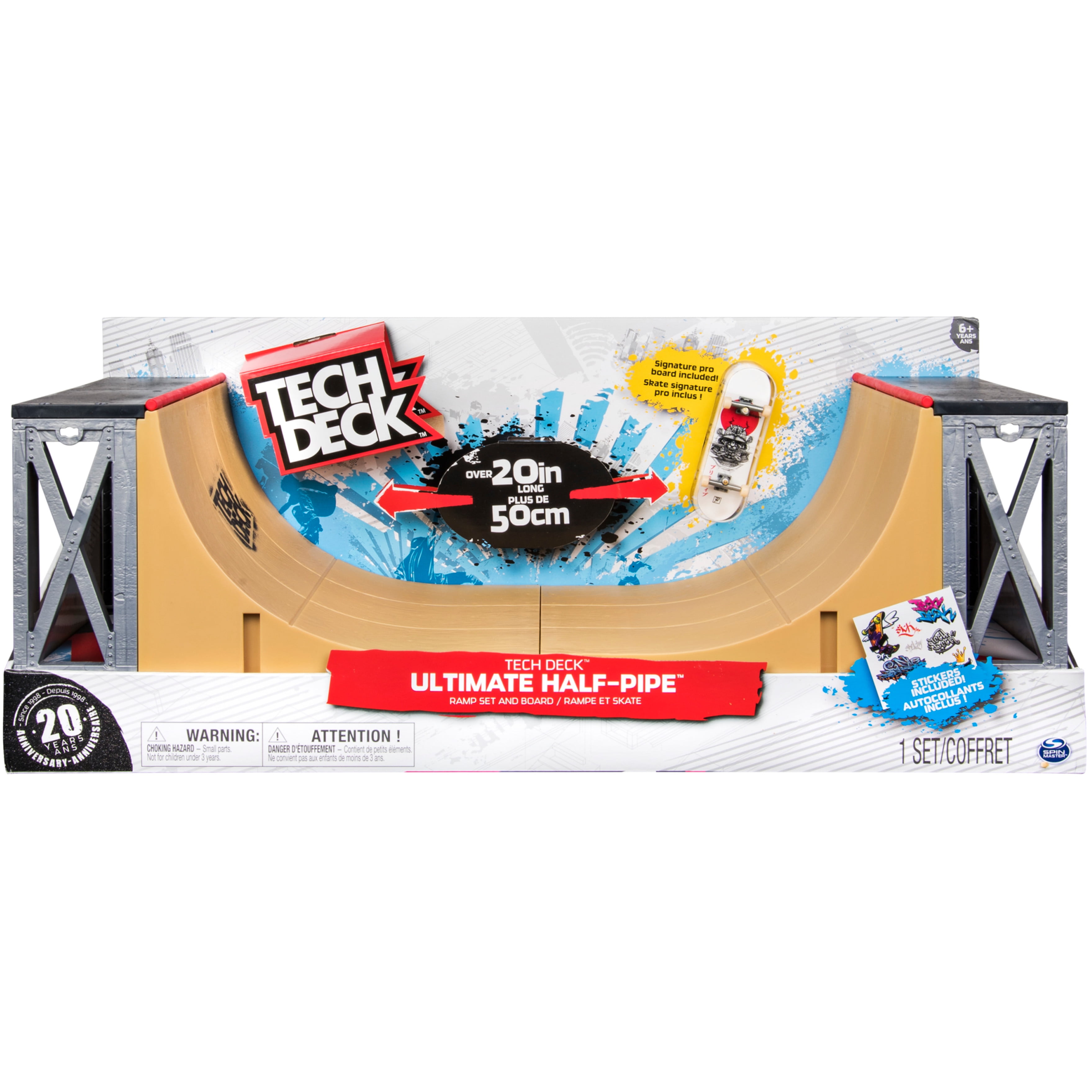 TECH DECK Ultimate Half-Pipe Ramp Playset and Exclusive Primitive Pro Fingerboard for Kids 6 and Up, 20in