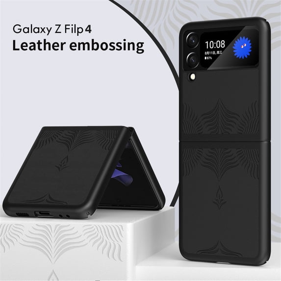 TECHCIRCLE Shell Cover for Samsung Galaxy Z Flip4 2022, Wireless Charging Shockproof Dual Layer Protection Rugged Embossed Slim PC Cover Phone Case for Samsung Galaxy Z Flip 4 5G(2022), Black