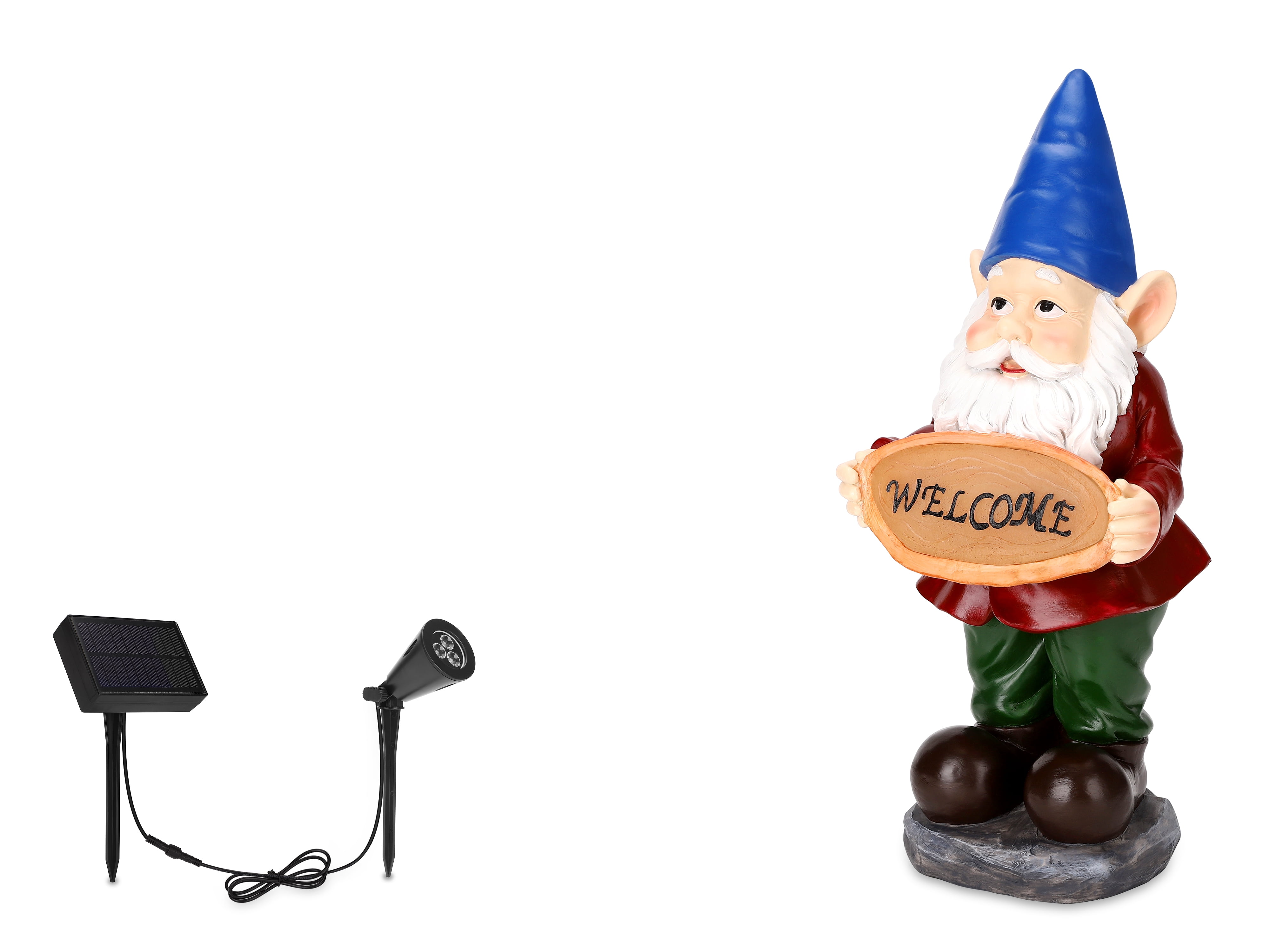15" Hand-Painted Resin Gnome Garden Statue with Solar Spotlight