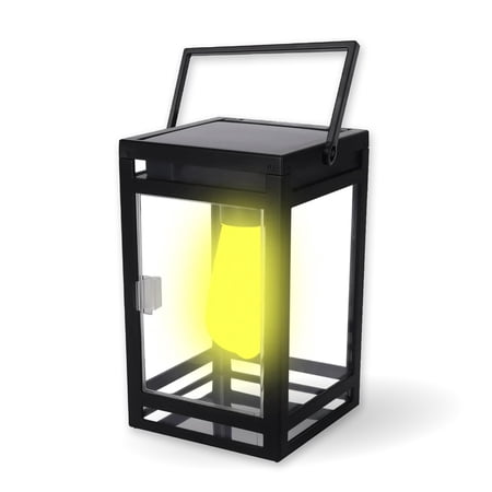 TECHKO LED Portable Black Solar Outdoor Hanging Lantern Amber or White Light