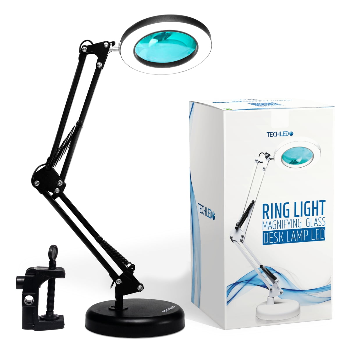 TECHLED Magnifying Glass with Light and Stand, Desk Ring Light, 3 Color