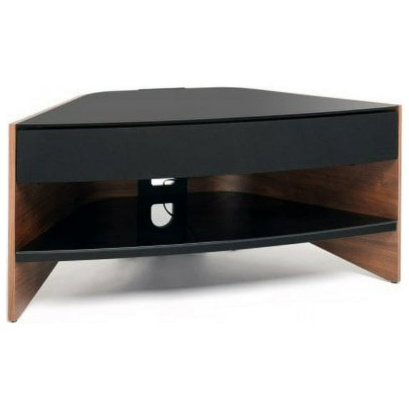 TECHLINK RV100SW Riva TV Stand with Curved Walnut Side Panels and Black Glass Shelves