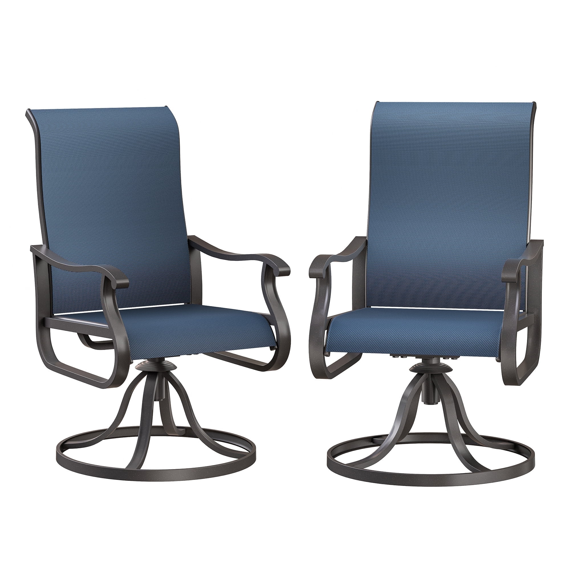 Techmilly Deck Metal Outdoor Dining Chairs, 360-Degree Swivel Patio Chairs Set of 2, 400lbs Support, Brown