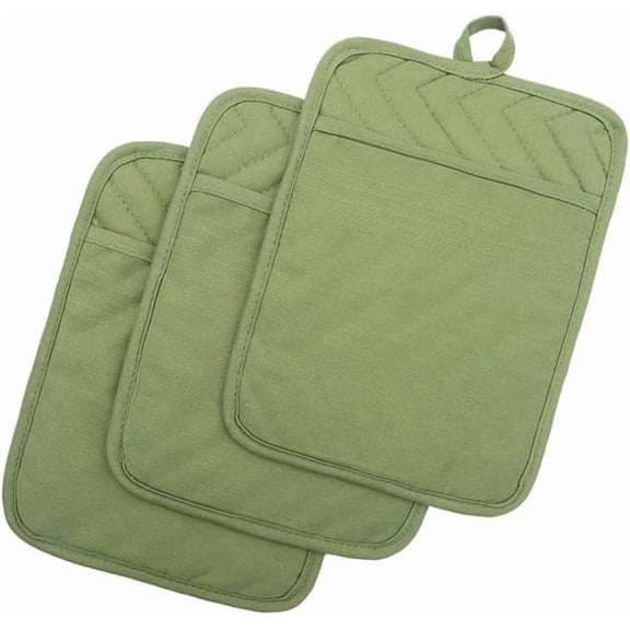 TECHMILY 3/5 - Pack Cotton Pocket Pot Holders | 7 - Color, 7x9 Inch Heat - Resistant Terry Cloth Potholders (Machine Washable) for Kitchen