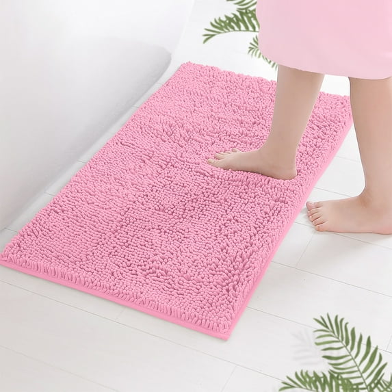 TECHMILY Extra Soft Chenille Bath Rug, Cloud White Microfiber Bathroom Rug with Non-Slip Backing, Super Absorbent, 20 x 30 in