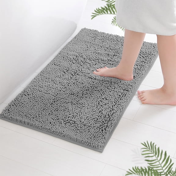 TECHMILY Extra Soft Chenille Bath Rug, Cloud White Microfiber Bathroom Rug with Non-Slip Backing, Super Absorbent, 20 x 30 in