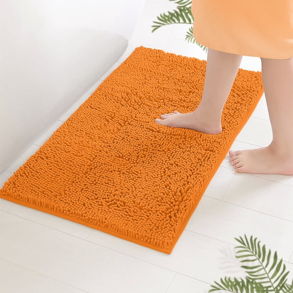 TECHMILY Extra Soft Chenille Bath Rug, Cloud White Microfiber Bathroom Rug with Non-Slip Backing, Super Absorbent, 20 x 30 in