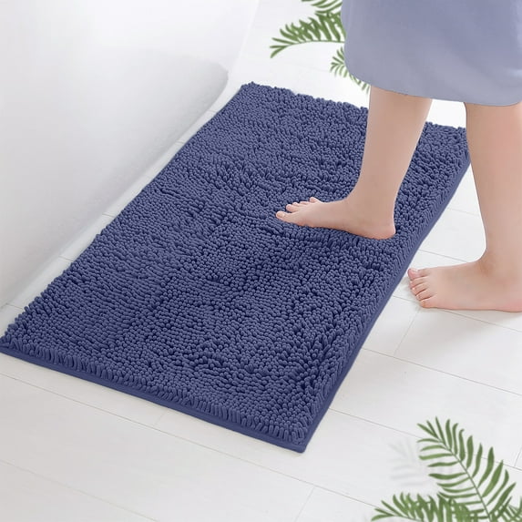 TECHMILY Extra Soft Chenille Bath Rug, Cloud White Microfiber Bathroom Rug with Non-Slip Backing, Super Absorbent, 20 x 30 in
