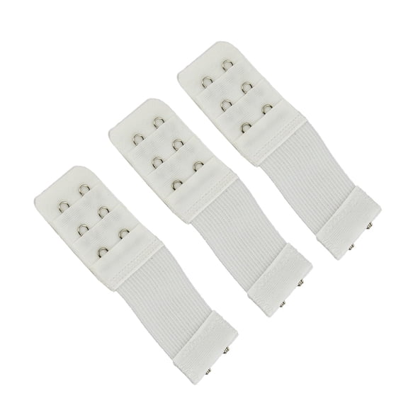 TECHMILY Stretch Elastic Bra Extender, 2-Hook, White (3-Pack)
