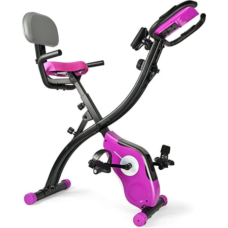 TECHMOO Folding Exercise Bike, Magnetic Resistance 3 in 1 Portable Upright Foldable Exercise Bicycle Machine with Front and Back Arm Resistance Bands Adjustable Recumbent Stationary Bicycle Workout