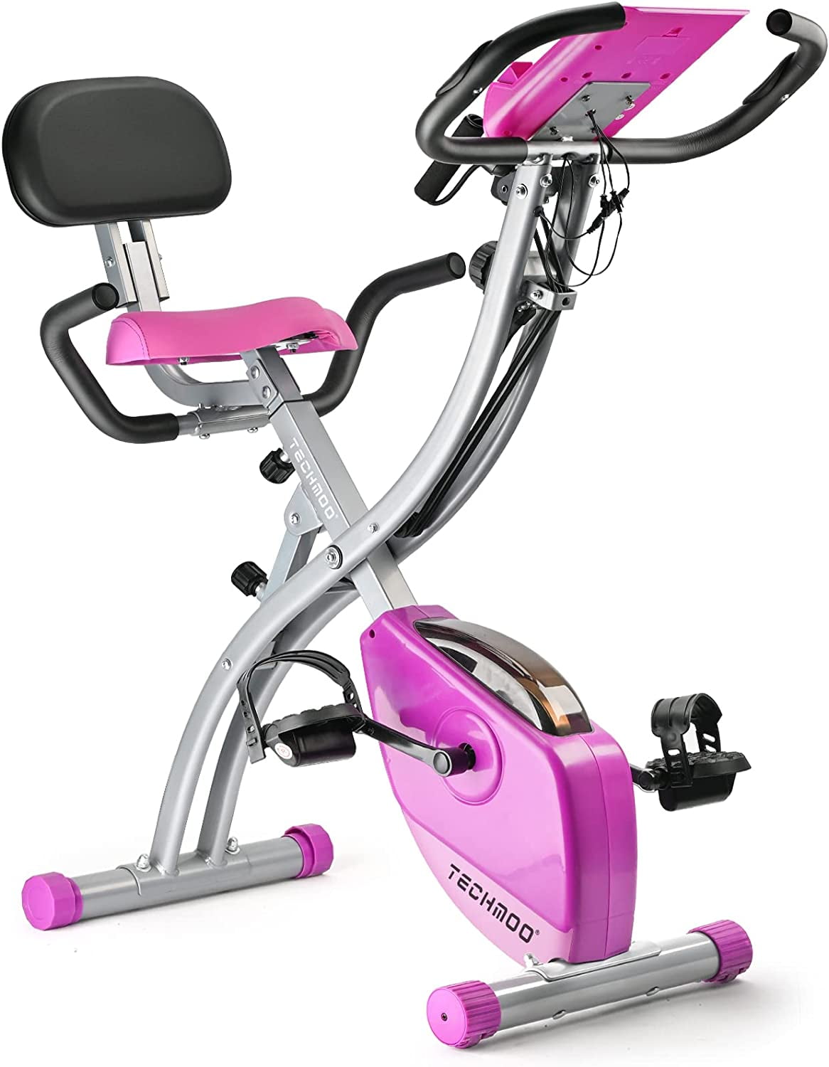Pink Folding Static Bike TECHMOO Folding Exercise Bike Portable