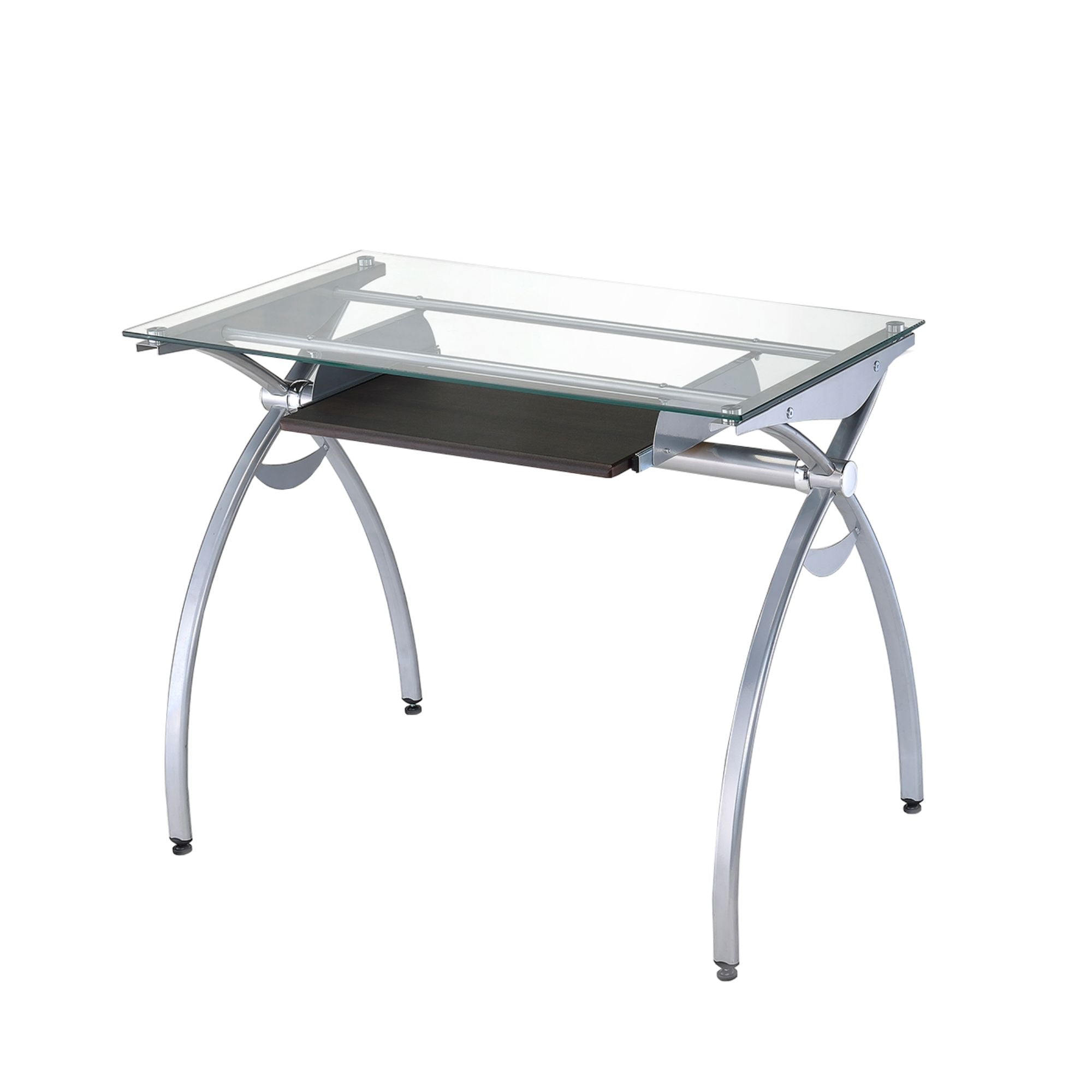 Arcadia Clear Glass Top Writing Desk with Keyboard Tray