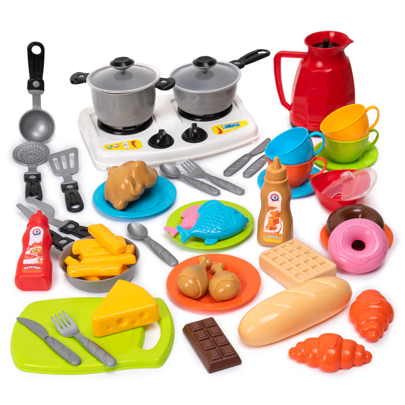 TECHNOK 66PCS Pretend Play Kitchen Toys Cookware with Play Food Toy Set ...