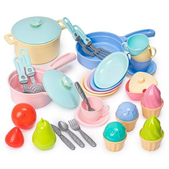 TECHNOK Kids Play Kitchen Accessories - 49 Piece Cooking Set