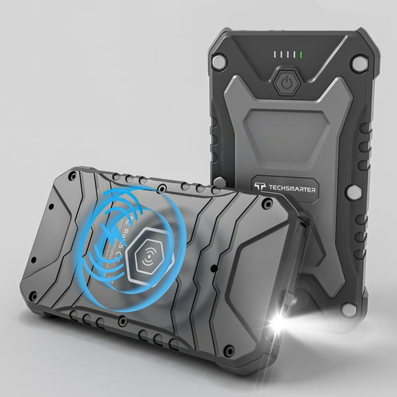 TECHSMARTER 10000mAh Rugged & Waterproof 22.5W USB-C PD & 15W Wireless Charging Portable Charger, Power Bank Compatible with iPhone 15, 14, 13, iPads, Samsung Galaxy, Androids, LG, Sony