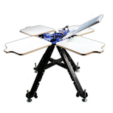 TECHTONGDA 1 Color 4 Station Single Rotating Screen Printing Press Adjustable Height Silk Printer