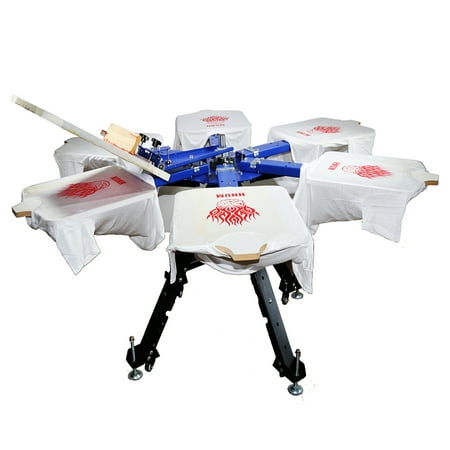 TECHTONGDA 1 Color 6 Station Single Rotating Screen Printing Press Adjustable Height Silk Printer