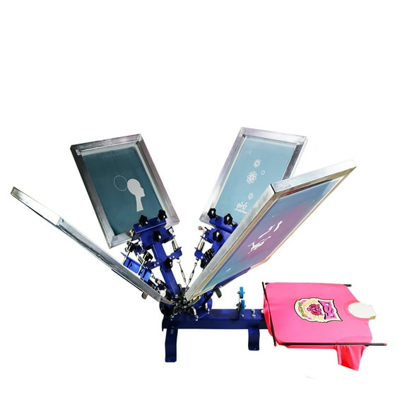 TECHTONGDA 4 Color 1 Station Single Rotating Screen Printing Press Desktop Fixed Precision Fine-Tuning Type