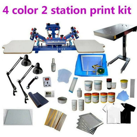 TECHTONGDA 4 Color 2 Station Screen Printing Full Starter Kit Silk Screening Equipment