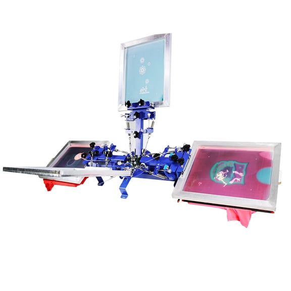 TECHTONGDA 4 Color 2 Station Single Rotating Screen Printing Press Desktop Fixed Precision Fine-Tuning Type