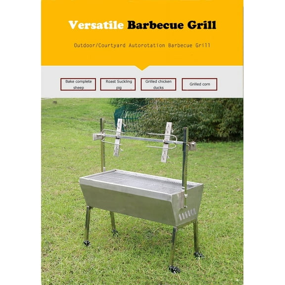 TECHTONGDA BBQ Grills Outdoor 46" Barbecues Grills Stainless Steel Goat Chicken Spit Roaster 110V Motor