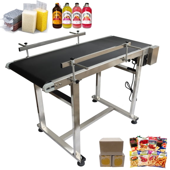 TECHTONGDA Belt Conveyor 47.2"*17.7" Black PVC Belt Conveyor Systems With Double Guardrail