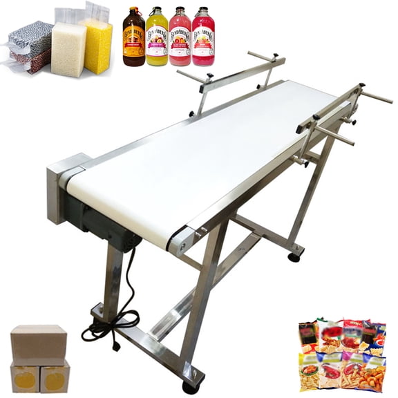 TECHTONGDA Belt Conveyor 53"*11.8" White PVC Belt Conveyor Systems With Double Guardrail Height Adjustable