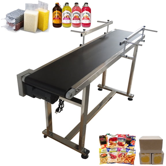 TECHTONGDA Belt Conveyor 59"*11.8" Black PVC Belt Conveyor Systems With Double Guardrail