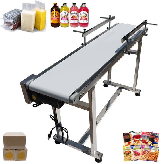 TECHTONGDA Belt Conveyor 59"*11.8" White PU Belt Conveyor Systems With Double Guardrail