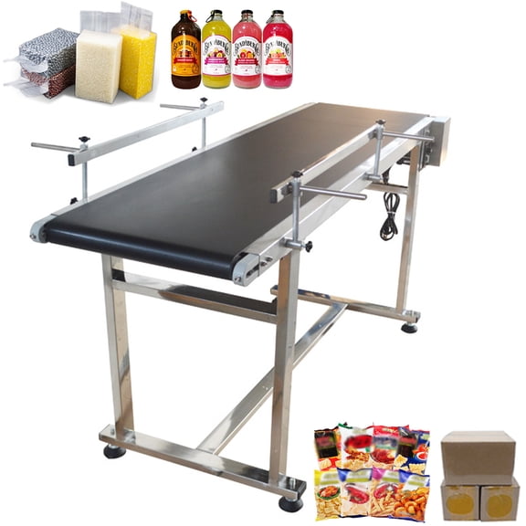 TECHTONGDA Belt Conveyor 59"*15.7" Black PVC Belt Conveyor Systems With Double Guardrail