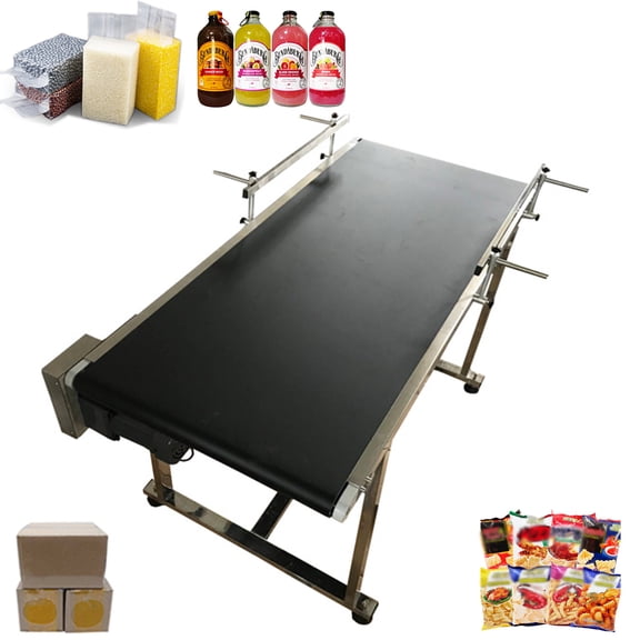 TECHTONGDA Belt Conveyor 59"*19.6" Black PVC Belt Conveyor Systems With Double Guardrail