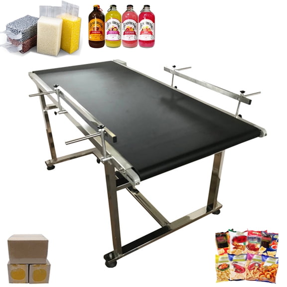 TECHTONGDA Belt Conveyor 59"*23.6" Black PVC Belt Conveyor Systems With Double Guardrail