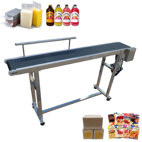 TECHTONGDA Belt Conveyor 59"*7.8" Stainless Steel Black PVC Belt Conveyor Systems With Single Guardrail