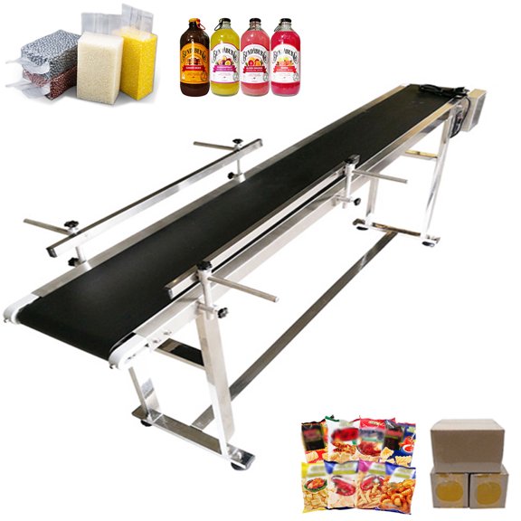 TECHTONGDA Belt Conveyor 70.8"*7.8" Black PVC Belt Conveyor Systems With Double Guardrail