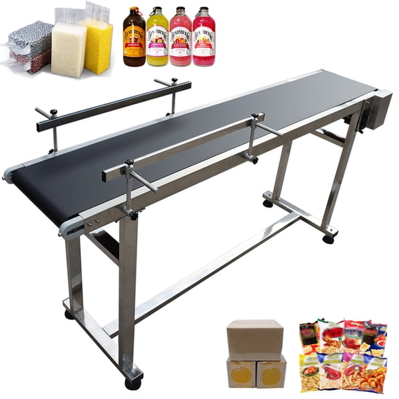 TECHTONGDA Belt Conveyor 70.9"*11.8" Black PVC Belt Conveyor Systems With Double Guardrail