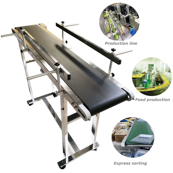 TECHTONGDA Belt Conveyor With Baffle Double Guardrail Black PVC Belt Conveyor Systems 47.2"*7.8"