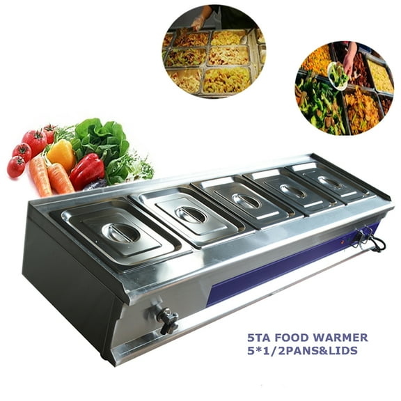 TECHTONGDA Buffet Food Warmer Stainless Steel Bain Marie Buffet Countertop 5 Pan Electric Steam Heater 4"Deep
