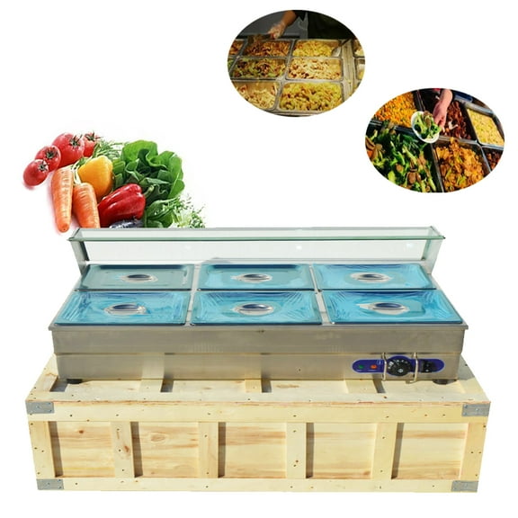 TECHTONGDA Commercial Food Warmer Stainless Steel Bain Marie Buffet Countertop 6-Pan Electric Steam Heater