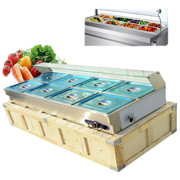TECHTONGDA Commercial Food Warmer Stainless Steel Bain Marie Buffet Countertop 8-Pan Electric Steam Heater